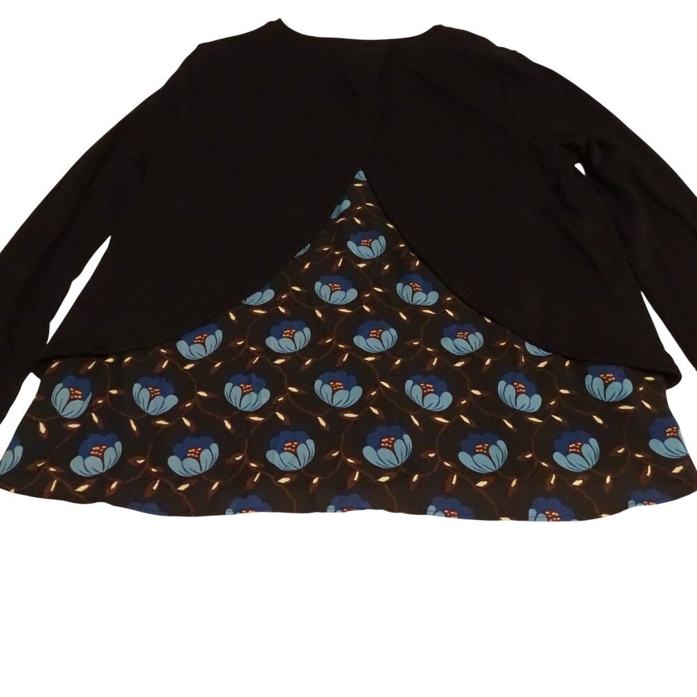 Ann Taylor Loft Women Blue Layered-Look Floral Long Sleeve Knit Top Size L - Picture 3 of 12